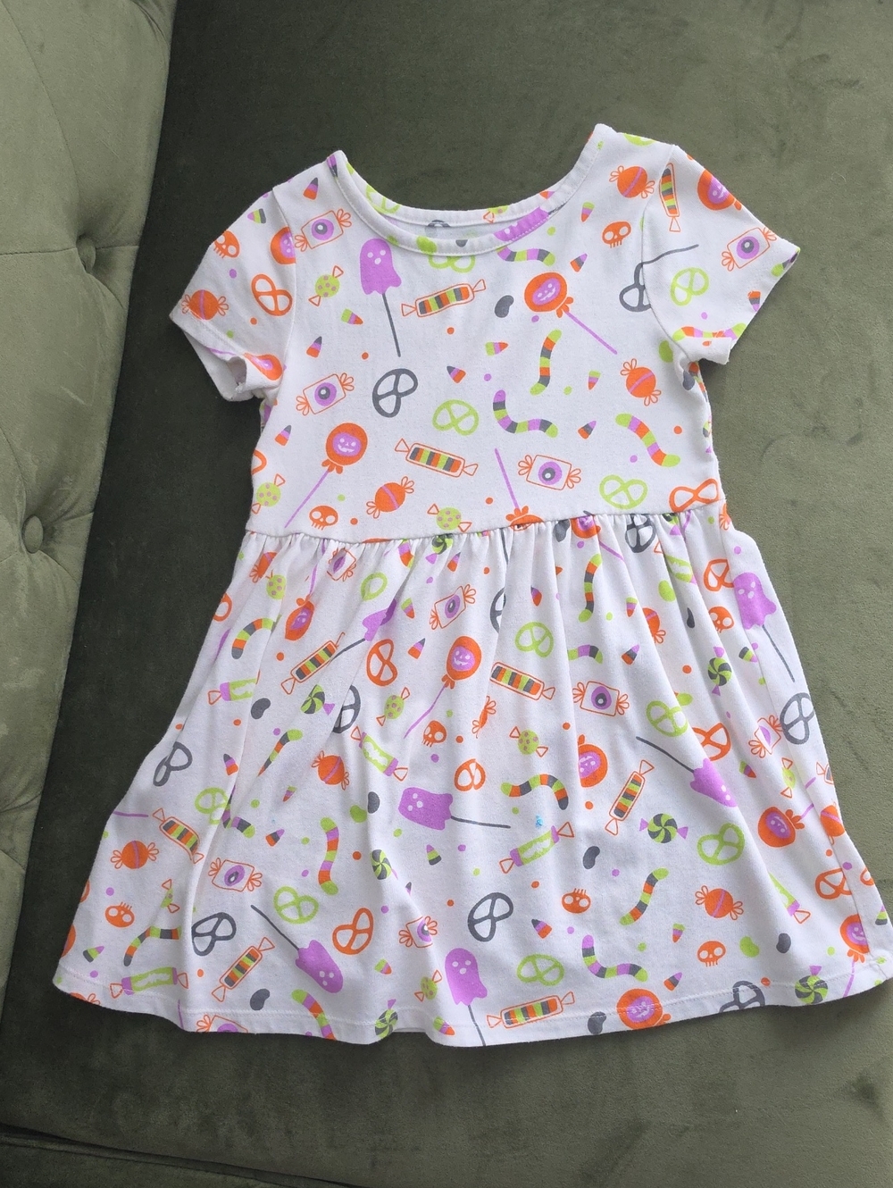 Cat & Jack White Dress with Orange, Purple, Green & Gray Candy Print